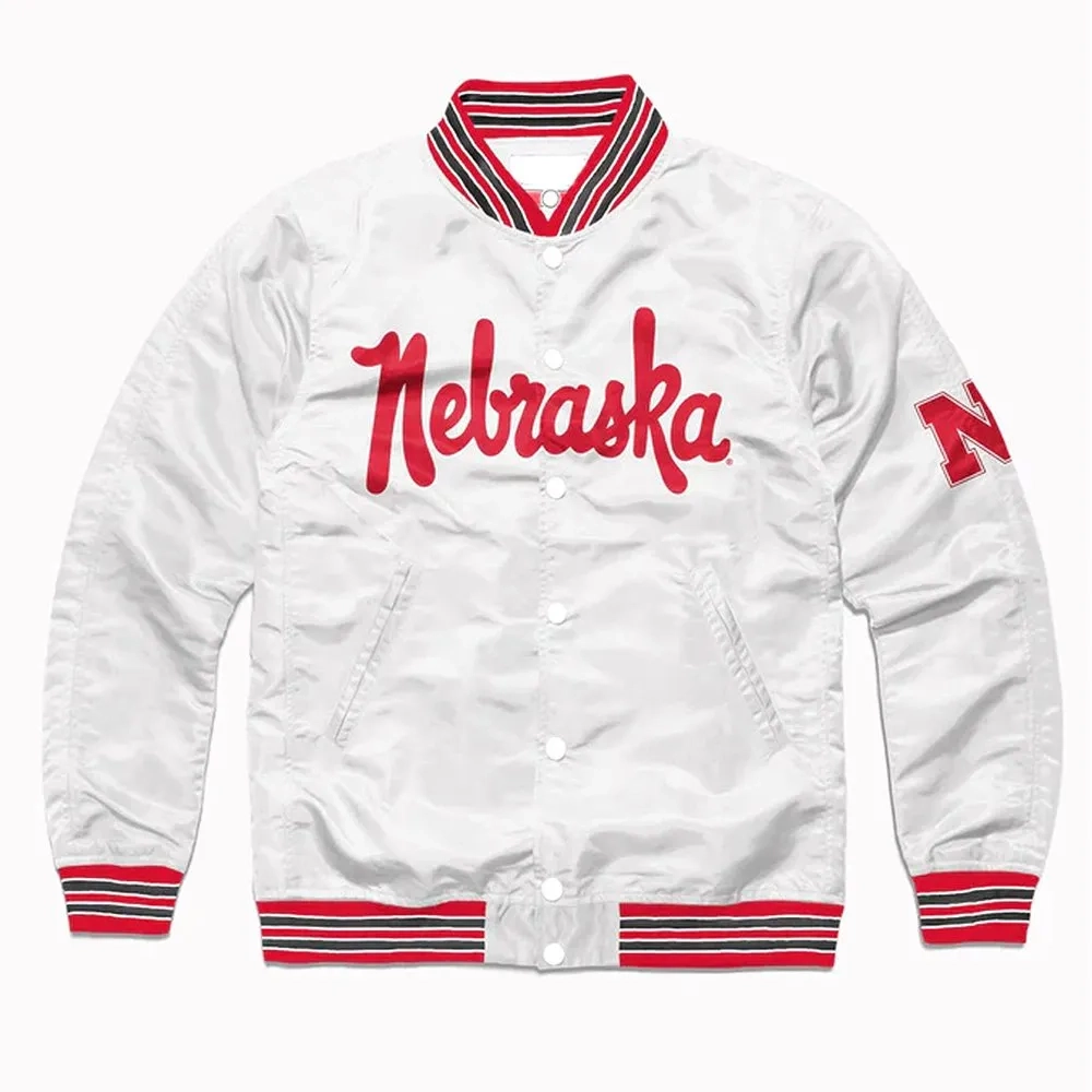 Nebraska huskers script white satin varsity jacket 1