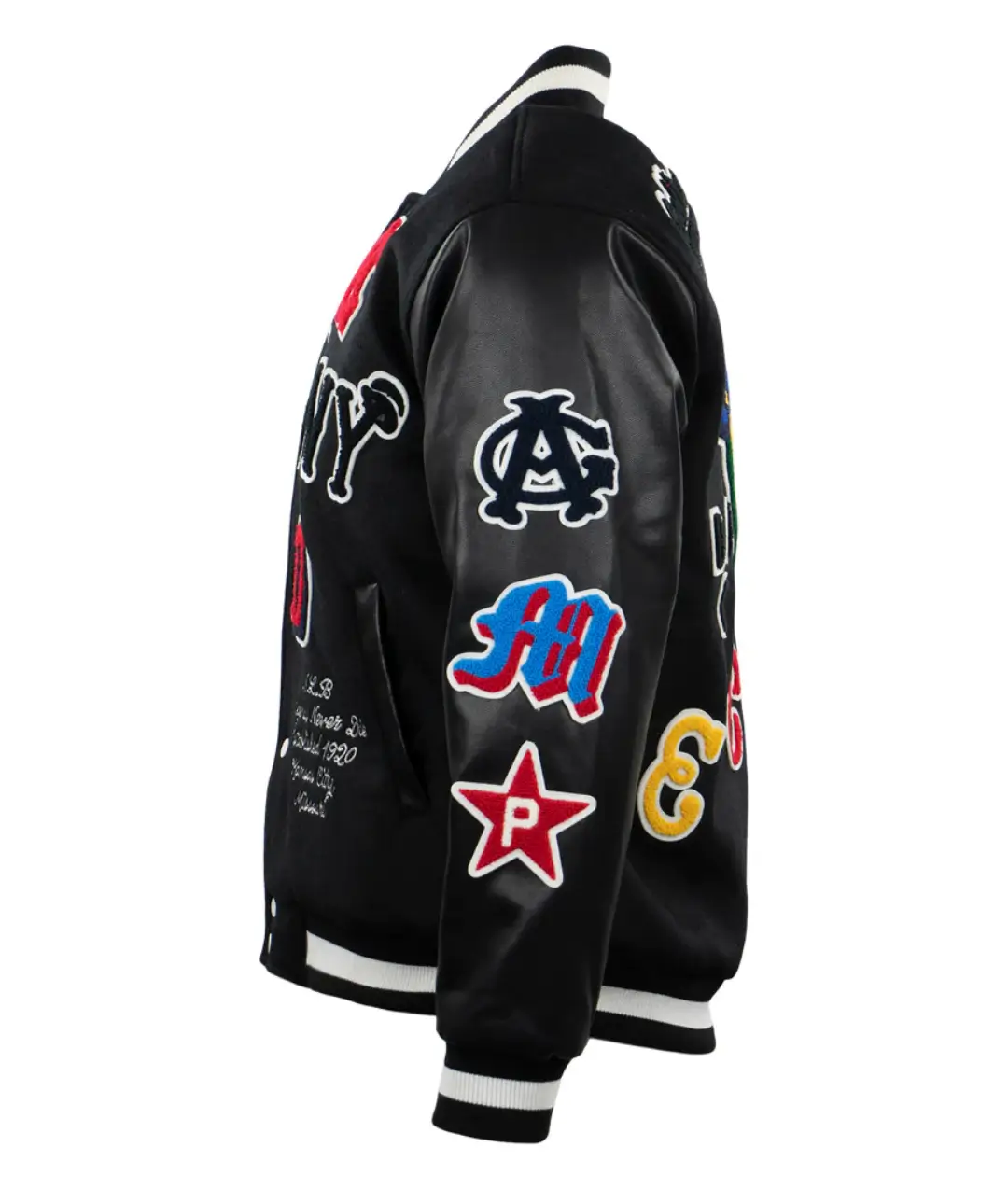 Negro league baseball allover vintage black wool leather varsity jacket 4