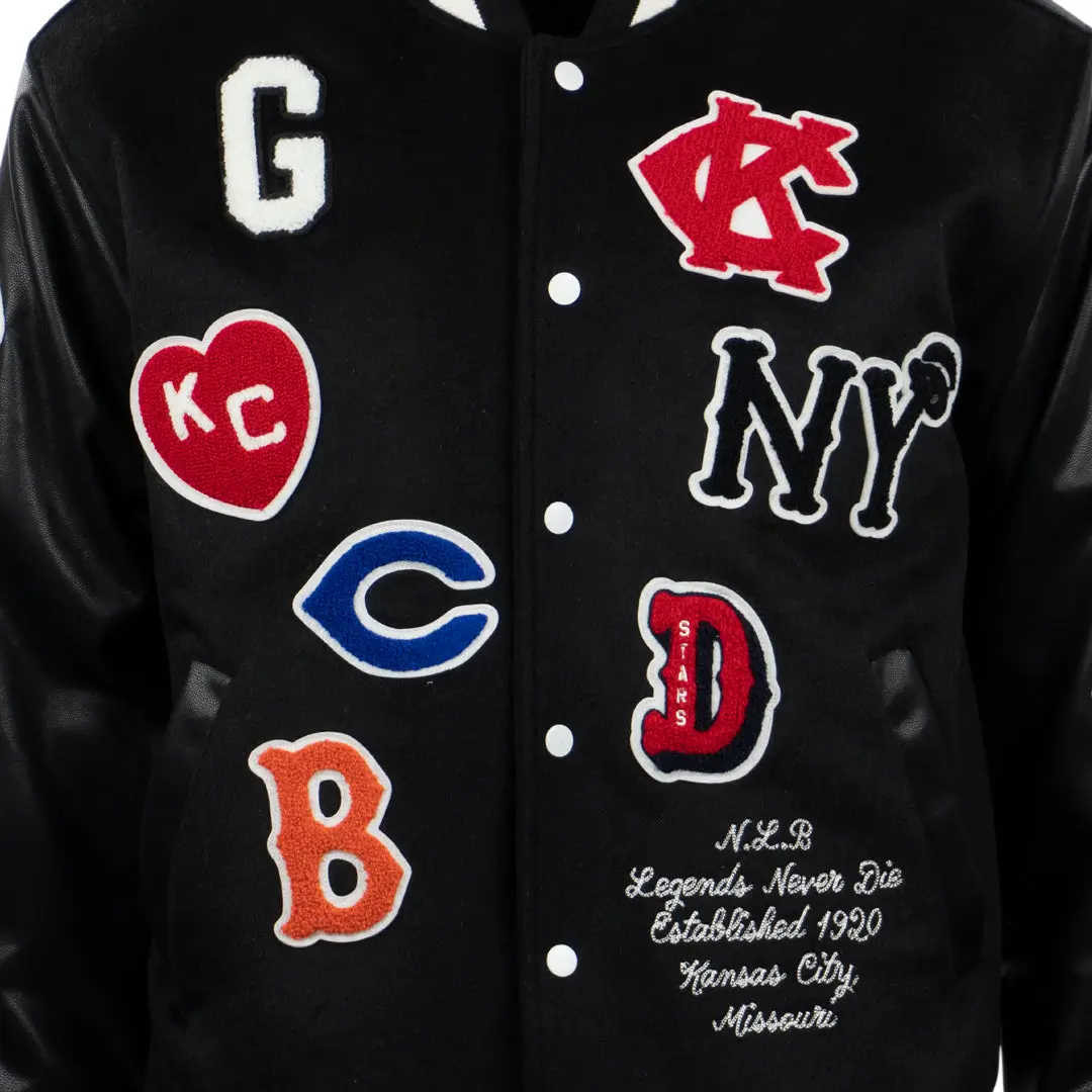 Negro league baseball allover vintage black wool leather varsity jacket 5