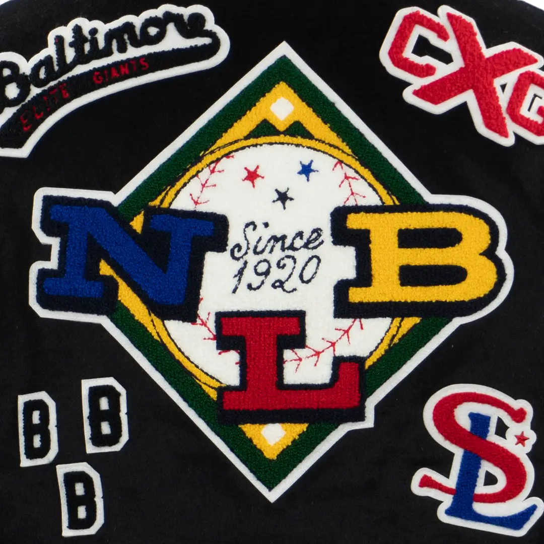 Negro league baseball allover vintage black wool leather varsity jacket 7