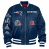 New england patriots era ma 1 bomber blue satin varsity jacket