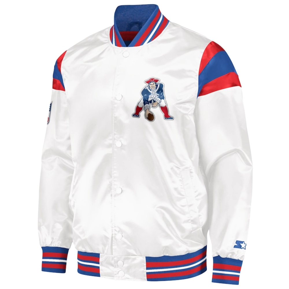 New england patriots full snap satin varsity jacket white 1