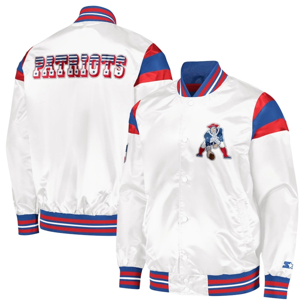 New england patriots full snap satin varsity jacket white 2