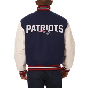 New england patriots two tone wool leather varsity jacket navy white 1 1