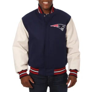 New england patriots two tone wool leather varsity jacket navy white 1