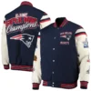 New england patriots victory formation commemorative full snap varsity jacket navy white 1