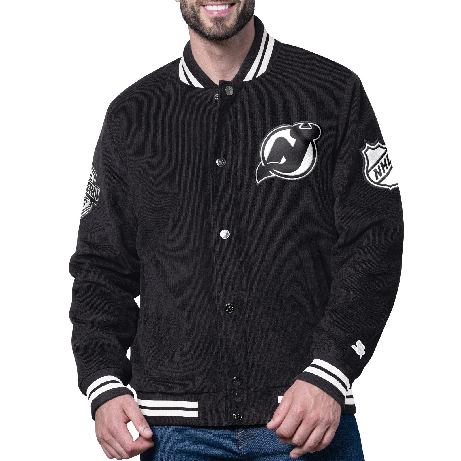 New jersey devils blackout corduroy black varsity jacket
