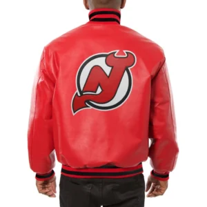New jersey devils full real leather varsity jacket red 1 1