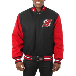 New jersey devils handmade two tone wool varsity jacket black red 1