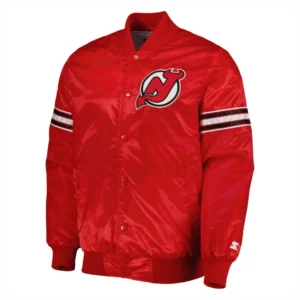 New jersey devils starter pick and roll full snap satin varsity jacket red 2