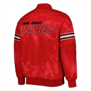 New jersey devils starter pick and roll full snap satin varsity jacket red 3