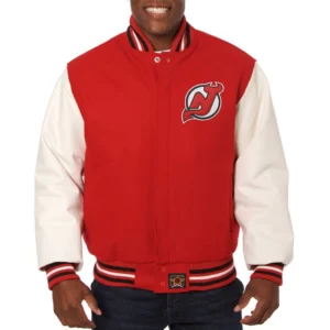 New jersey devils two tone wool leather varsity jacket red white 1 1