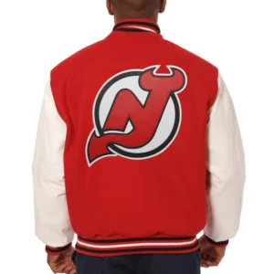 New jersey devils two tone wool leather varsity jacket red white 2 1