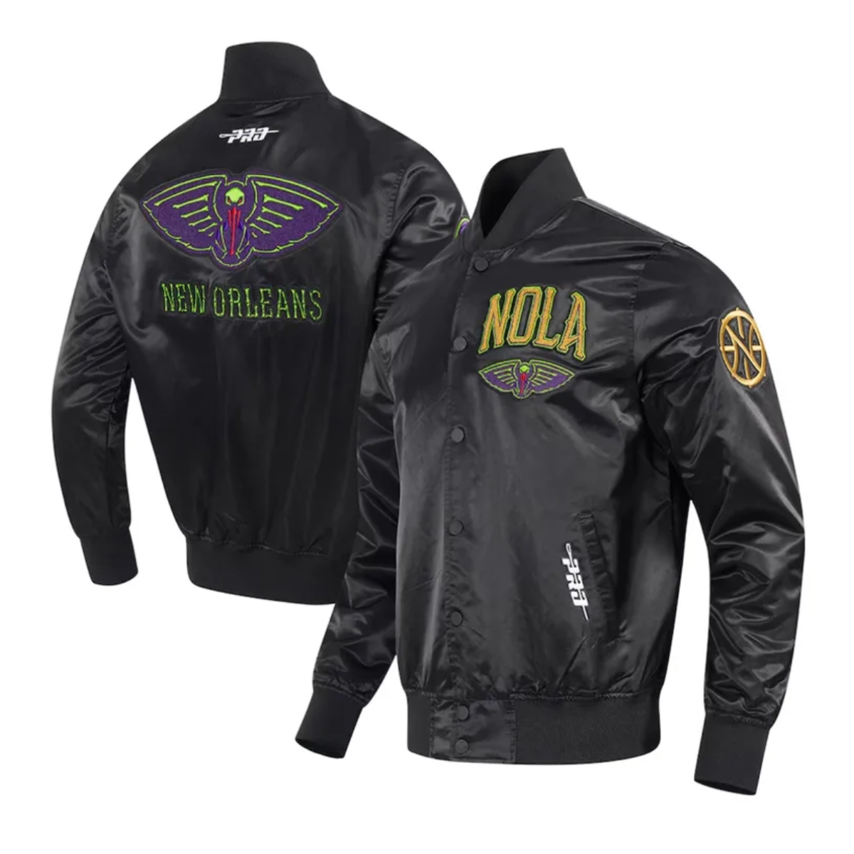 New orleans pelicans city edition black satin varsity jacket