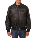 New Orleans Pelicans Shirt Collar Black Leather Bomber Jacket