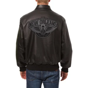New orleans pelicans full leather bomber varsity jacket black 2