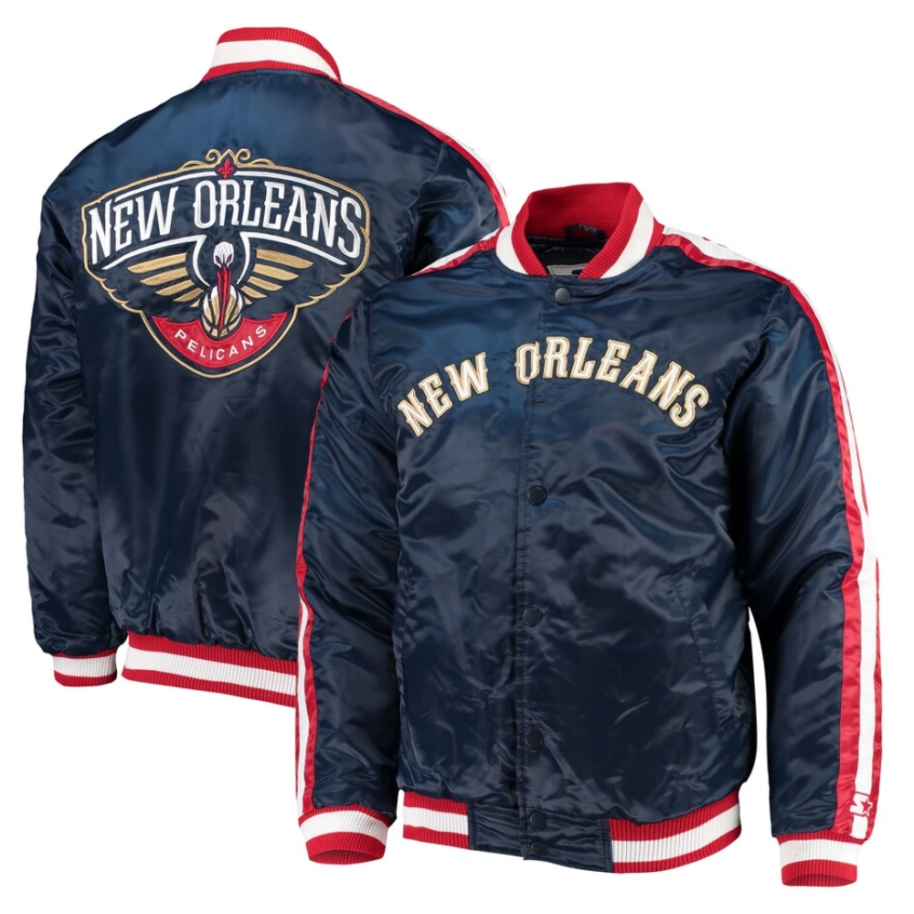 New orleans pelicans the offensive satin varsity jacket navy 3