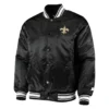 New orleans saints locker room satin varsity jacket black 1