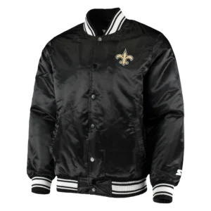 New orleans saints locker room satin varsity jacket black 1