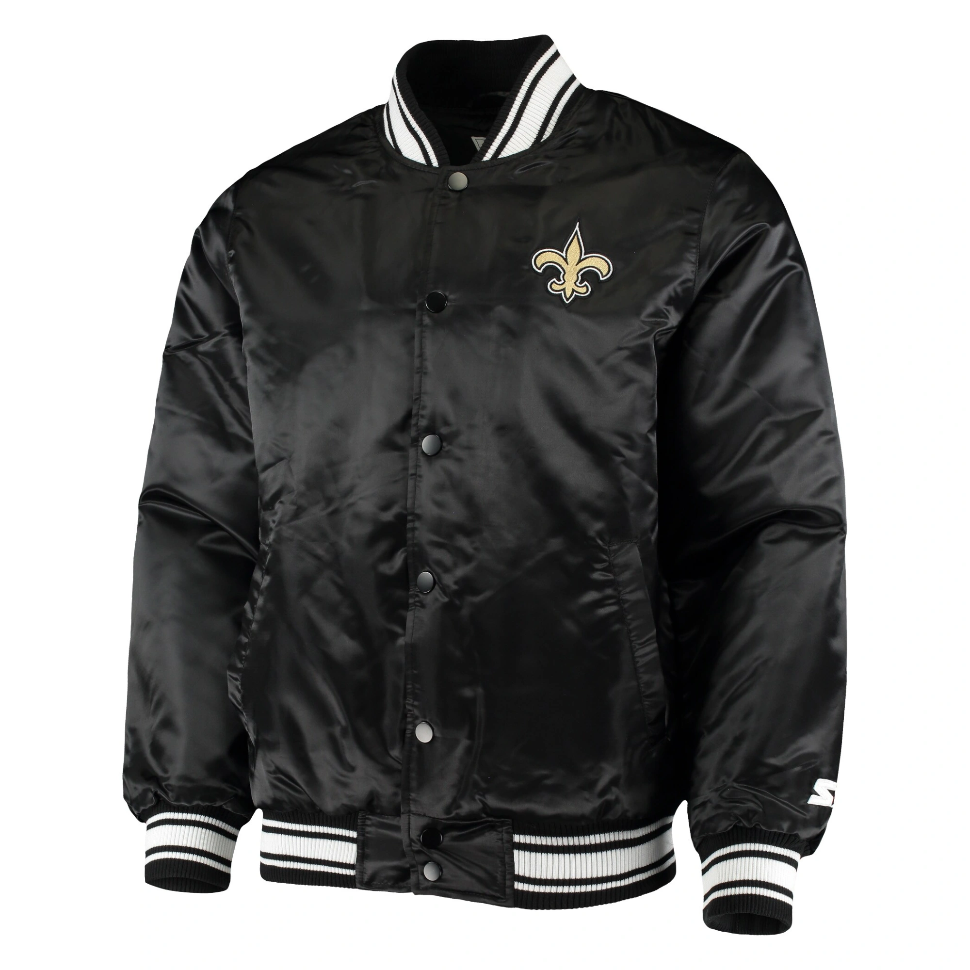 New orleans saints locker room satin varsity jacket black 1