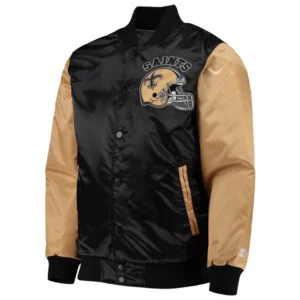 New orleans saints locker room throwback satin varsity jacket black gold 2