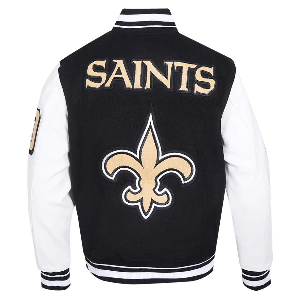 New orleans saints mashup wool leather varsity jacket blackwhite 7 1