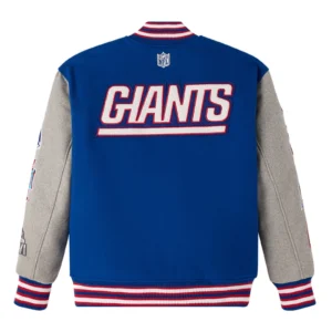 New york giants blue grey full snap wool varsity jacket