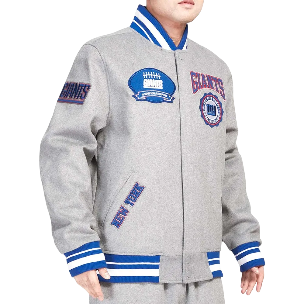 New york giants crest emblem gray varsity jacket