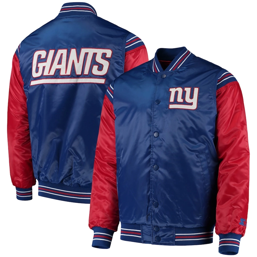 New york giants enforcer full snap satin varsity jacket bluered 4