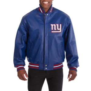 New york giants genuine leather varsity jacket blue 1