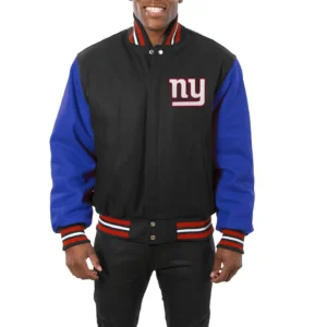 New york giants handmade wool varsity jacket black blue 1