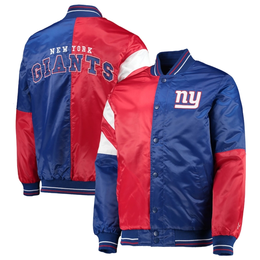 New york giants leader satin varsity jacket red blue 3