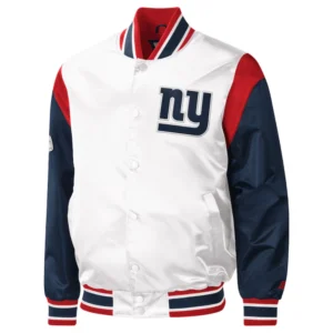 New york giants pitch full snap satin varsity jacket white navy 1