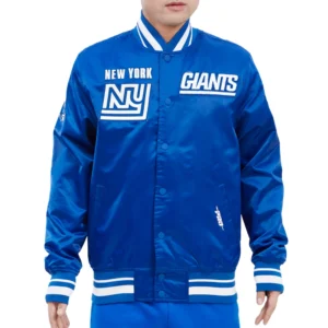 New york giants retro classic full snap satin varsity jacket blue 3