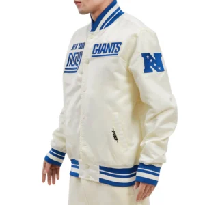 New york giants retro classic full snap satin varsity jacket cream 1