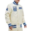 New york giants retro classic full snap satin varsity jacket cream