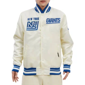 New york giants retro classic full snap satin varsity jacket cream 3