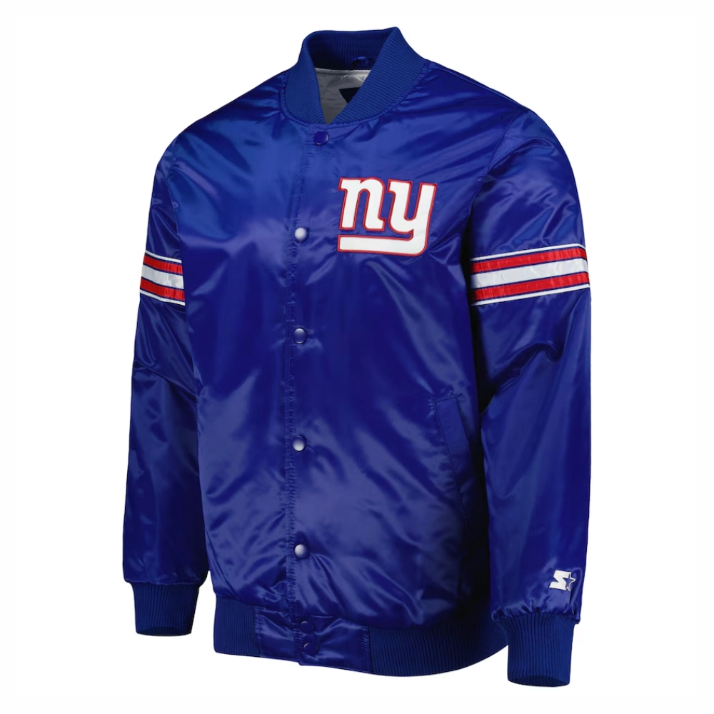 New york giants starter pick and roll full snap satin varsity jacket blue 2