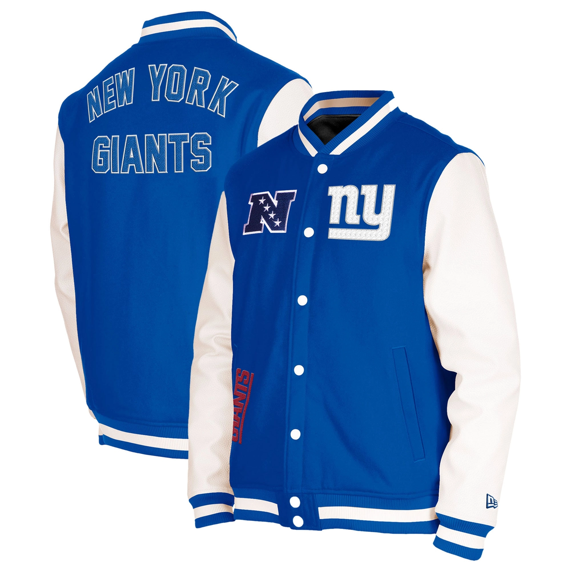 New york giants third down full snap varsity jacket blue white 1