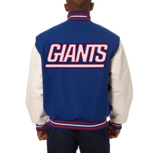 New york giants two tone real wool leather jacket blue white 1 1