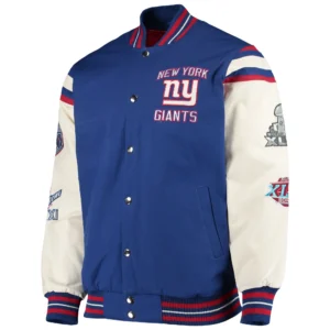 New york giants victory formation commemorative full snap varsity jacket blue white 1 1