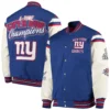 New york giants victory formation commemorative full snap varsity jacket blue white 1