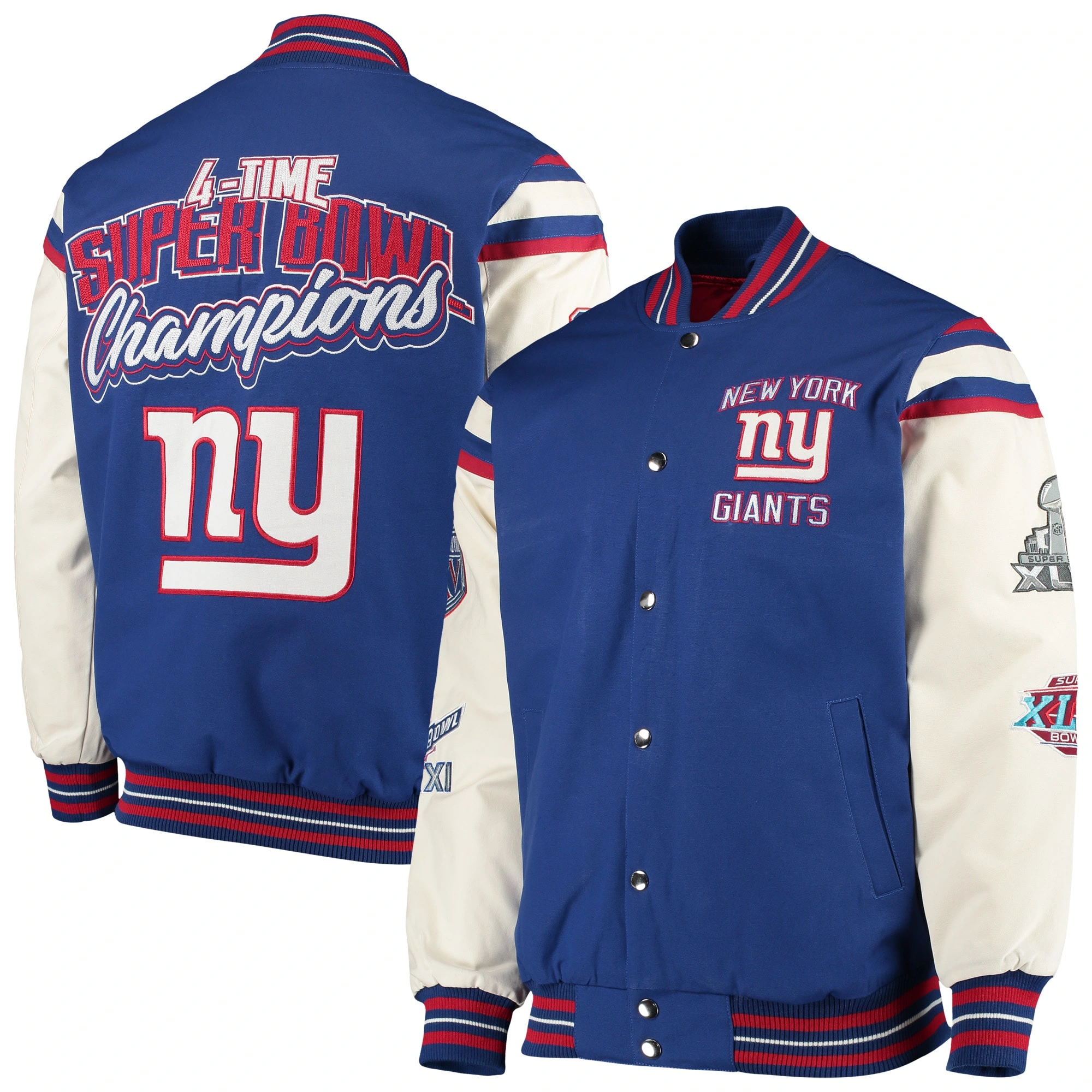 New york giants victory formation commemorative full snap varsity jacket blue white 1