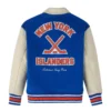 New york islanders bluecream full snap wool leather jacket 1