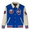 New york islanders bluecream full snap wool leather varsity jacket