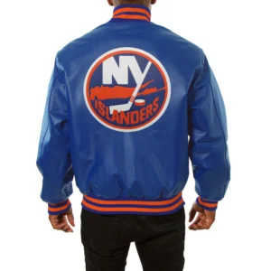 New york islanders genuine leather varsity jacket blue 1 1 1