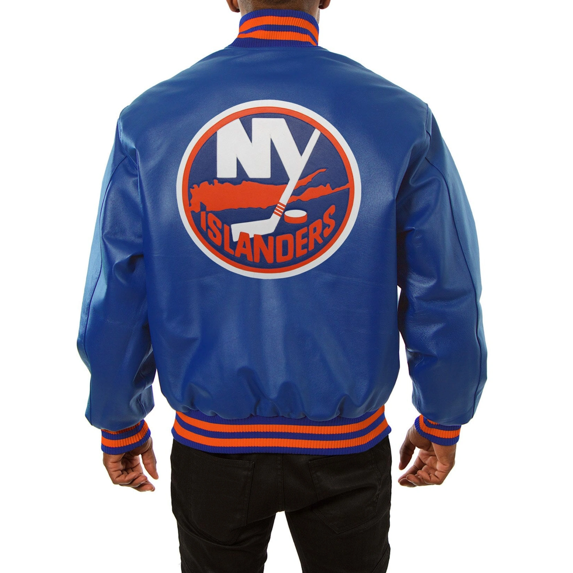 New york islanders genuine leather varsity jacket blue 1 1 1