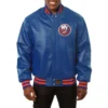 New york islanders genuine leather varsity jacket blue 1