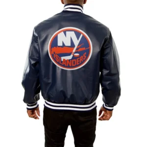 New york islanders genuine leather varsity jacket navy 1 1