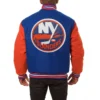 New york islanders handmade two tone wool varsity jacket blue orange 1 1